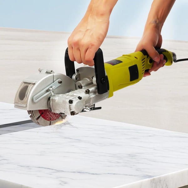 Vægfræser - Håndholdt - 4000 W - 6500 o/min - 5 klinger - Vandpumpe - Til mursten, beton, marmor - EU-stik - Sølv