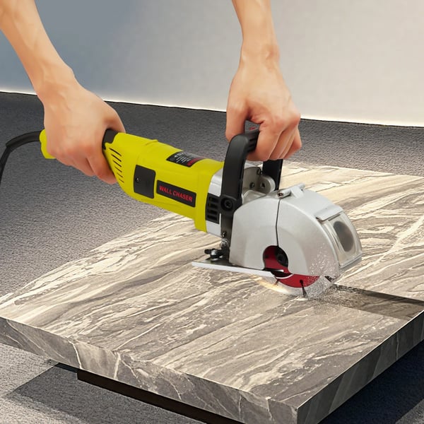 Vægfræser - Håndholdt - 4000 W - 6500 o/min - 5 klinger - Vandpumpe - Til mursten, beton, marmor - EU-stik - Sølv