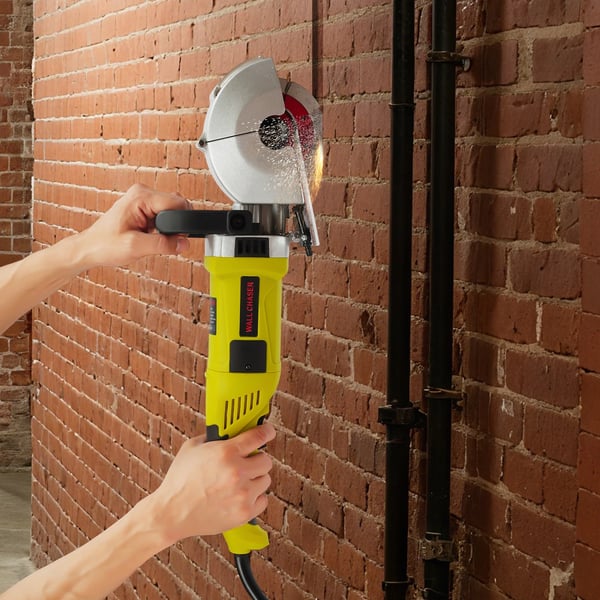 Vægfræser - Håndholdt - 4000 W - 6500 o/min - 5 klinger - Vandpumpe - Til mursten, beton, marmor - EU-stik - Sølv