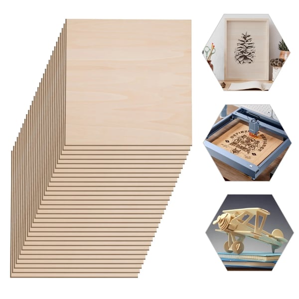 Lindetræsplader - Ubehandlet Træ/Plywood - 40x40 cm Firkantet - 3 mm Tyk - Til Gravering/Laser/DIY - Fyr