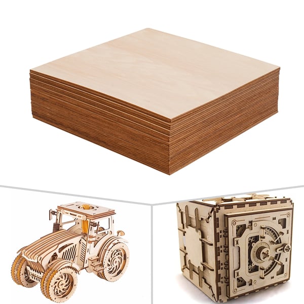 Lindetræsplader - Ubehandlet Træ/Plywood - 40x40 cm Firkantet - 3 mm Tyk - Til Gravering/Laser/DIY - Fyr