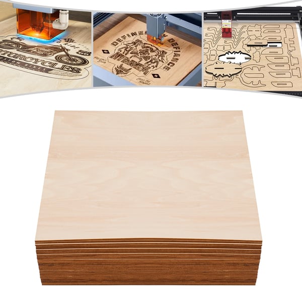 Lindetræsplader - Ubehandlet Træ/Plywood - 40x40 cm Firkantet - 3 mm Tyk - Til Gravering/Laser/DIY - Fyr