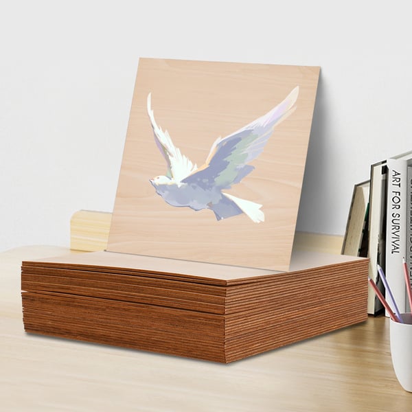 Lindetræsplader - Ubehandlet Træ/Plywood - 40x40 cm Firkantet - 3 mm Tyk - Til Gravering/Laser/DIY - Fyr