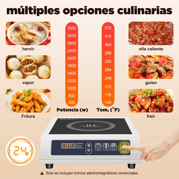 Induktionskogeplade - Bordmodel/Induktionskomfur - 3500 W - 23 cm - Digitalt display - Glaskeramisk plade - Professionel - Enkeltzone
