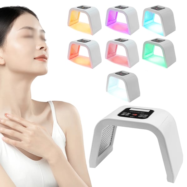 LED ansigtsmaske - Lysterapi - 7 farver - Hudpleje - Anti-akne - Rynkereduktion - Elektrisk - Plast - Hvid
