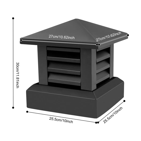 Skorstenhætte - Skorsten afdækning - Firkantet - Aluminiumlegering - Passer ≤25,5×25,5 cm - Top 27×27 cm - Sort
