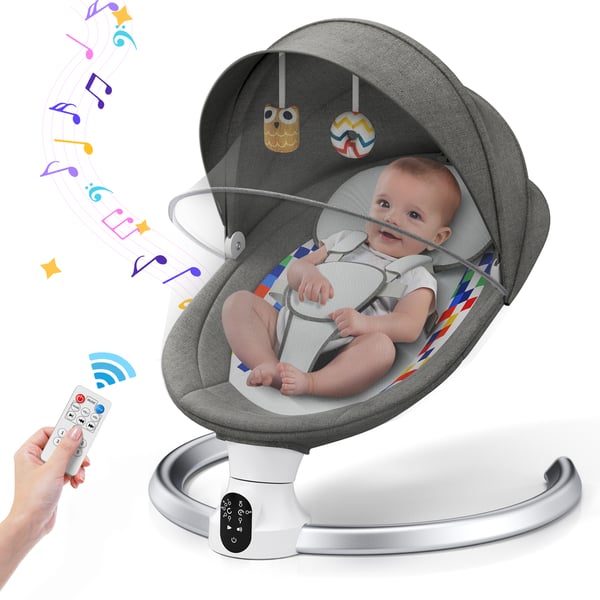 Babygynge med Bluetooth - Elektrisk babyskråstol - 5-punkts sele - 5 hastigheder - 3 timere - 10 melodier - 0–18 mdr - 10 kg - Grøn