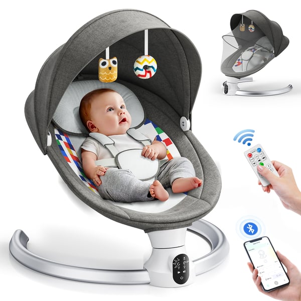 Babygynge med Bluetooth - Elektrisk babyskråstol - 5-punkts sele - 5 hastigheder - 3 timere - 10 melodier - 0–18 mdr - 10 kg - Grøn