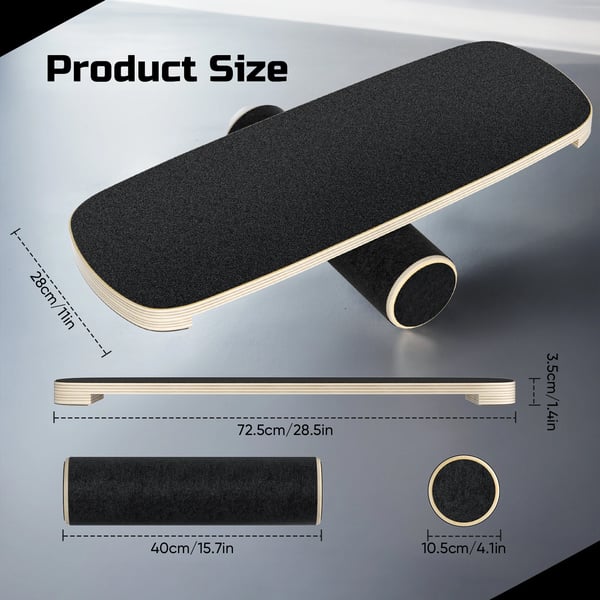 Balancebræt Balance Board - Skateboardform Surftræner - 72,5×28×3,5 cm - Balancetræning til ben - Bøjet Træ - Sort