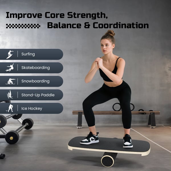 Balancebræt Balance Board - Skateboardform Surftræner - 72,5×28×3,5 cm - Balancetræning til ben - Bøjet Træ - Sort