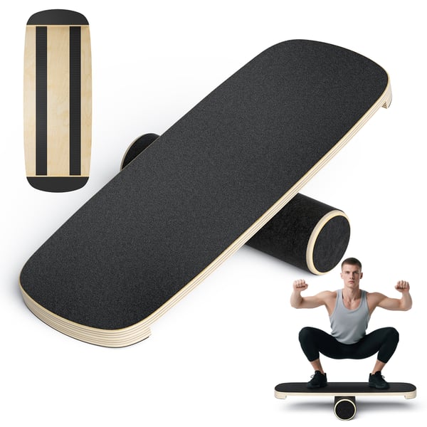 Balancebræt Balance Board - Skateboardform Surftræner - 72,5×28×3,5 cm - Balancetræning til ben - Bøjet Træ - Sort