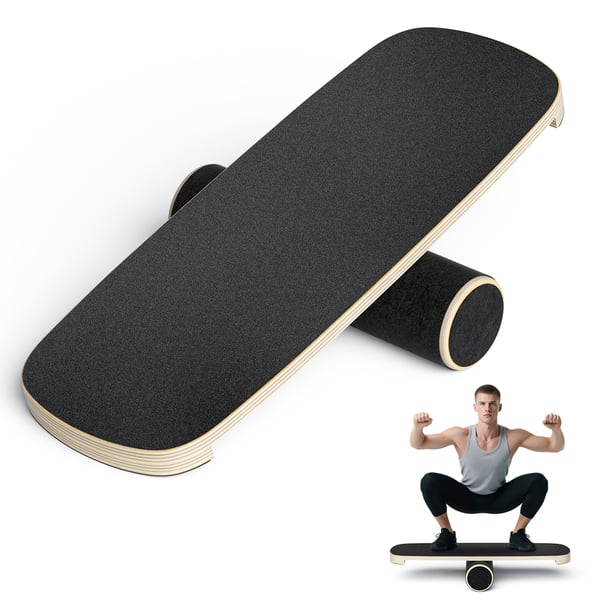 Balancebræt Balance Board - Skateboardform Surftræner - 72,5×28×3,5 cm - Balancetræning til ben - Bøjet Træ - Sort