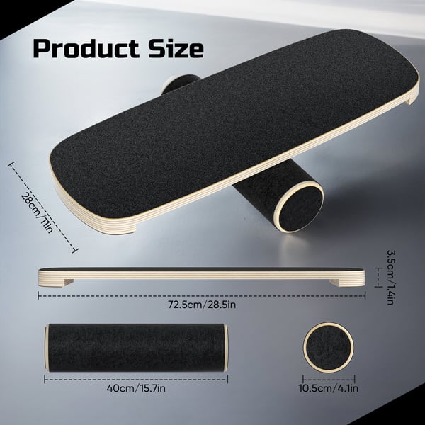 Balancebræt Balance Board - Skateboardform Surftræner - 72,5×28×3,5 cm - Balancetræning til ben - Bøjet Træ - Sort