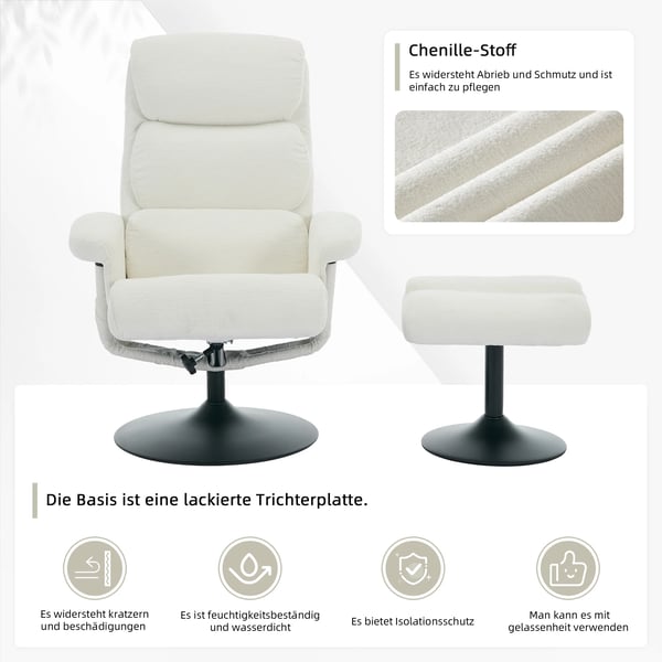 Afslapningsstol - Recliner TV-stol - 5-punkts Massage - Elektrisk Varme - Liggefunktion - 77x75,5x100 cm - Hvid