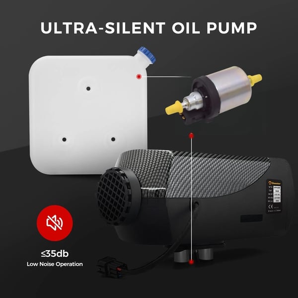Brændstofpumpe til diesel parkeringsvarmer - 12V - 2 kW kompatibel - Ultra støjsvag - Flow 18,5 ml - Til bilens luftvarmer - Sort