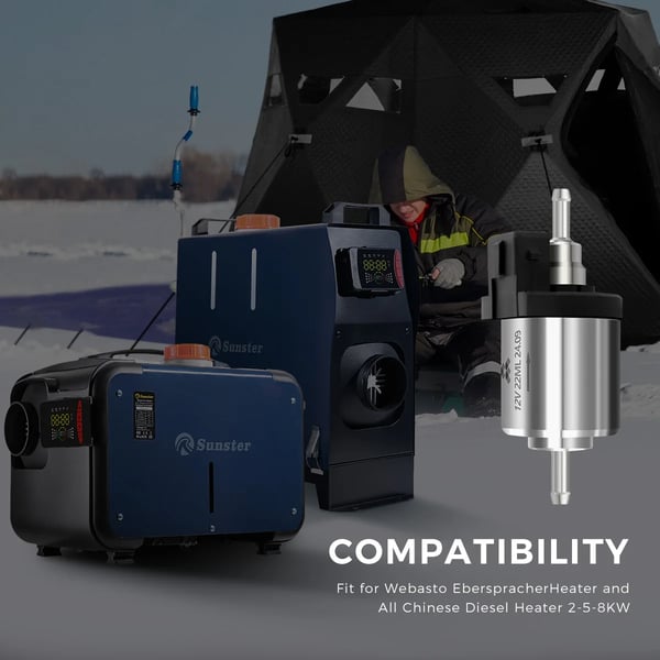 Brændstofpumpe til diesel parkeringsvarmer - 12V - 2 kW kompatibel - Ultra støjsvag - Flow 18,5 ml - Til bilens luftvarmer - Sort