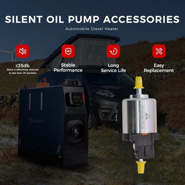 Brændstofpumpe til diesel parkeringsvarmer - 12V - 2 kW kompatibel - Ultra støjsvag - Flow 18,5 ml - Til bilens luftvarmer - Sort