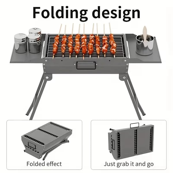 BBQ Grilli - Hiiligrilli - Ruostumaton teräs - Kannettava - Taitettava - Ei asennusta - Kahva - Leirintään ja ulkokäyttöön