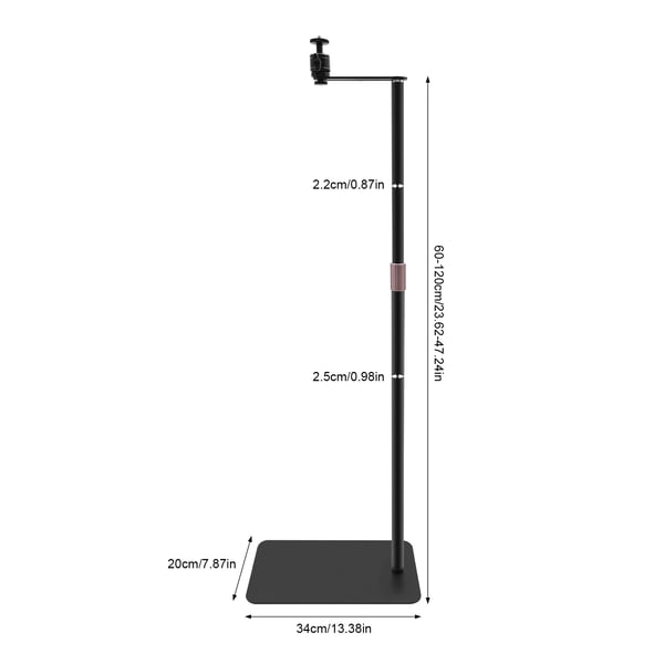 Projektorstativ - Golvstativ - Justerbar höjd 60–120 cm - Vridbar 360° - Stabil fristående bas 34×20 cm - Metall - För 0,635 cm gänga - Svart