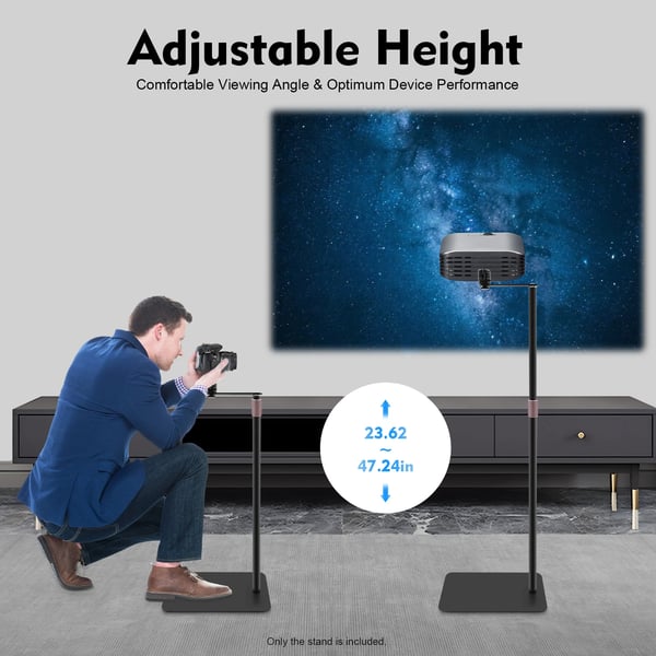 Projektorstativ - Golvstativ - Justerbar höjd 60–120 cm - Vridbar 360° - Stabil fristående bas 34×20 cm - Metall - För 0,635 cm gänga - Svart