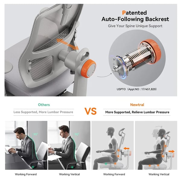Ergonomisk kontorstol - MAGICH003 - Selvfølgende ryglæn - Adaptiv lændestøtte - Justerbar nakkestøtte 13 cm - Max 136 kg - Armygrøn