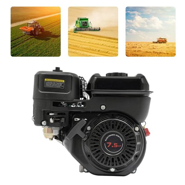 Universalmotor - Bærbar 4-taktsmotor - 7,5 hk - 3600 o/min - 1 cylinder - Snorstart - Brændstoftank 3,6 l - Sort
