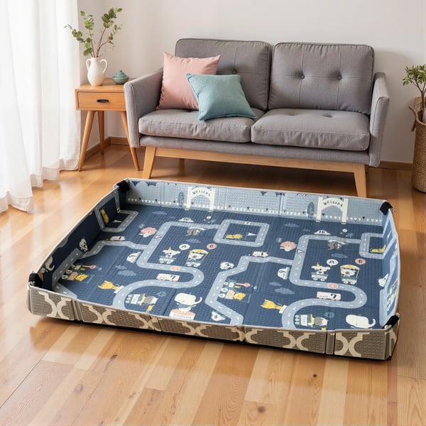Babylekmatta - Skummatta - Vikbar - Vändbar - Vattentät - 202×180,5×1 cm - Med bärväska - Multicolor