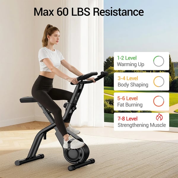 Motionscykel - CBX10 træningscykel - 8-trins magnetmodstand - Ultrastille 20 dB - 3‑i‑1 oprejst/liggende/arm - Klapbar 0,3 m² - Max 136 kg - Sort