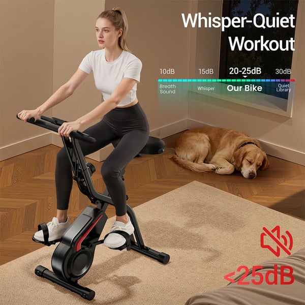 Motionscykel - CBX10 træningscykel - 8-trins magnetmodstand - Ultrastille 20 dB - 3‑i‑1 oprejst/liggende/arm - Klapbar 0,3 m² - Max 136 kg - Sort