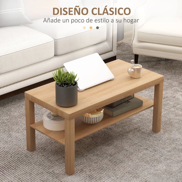 Soffbord - Kaffebord - Rektangulär - Trä - Med Förvaring - Minimalistisk Modern Stil - Mått 90x45x44,5 cm - Montering Krävs - Beige