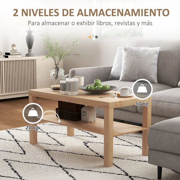 Soffbord - Kaffebord - Rektangulär - Trä - Med Förvaring - Minimalistisk Modern Stil - Mått 90x45x44,5 cm - Montering Krävs - Beige