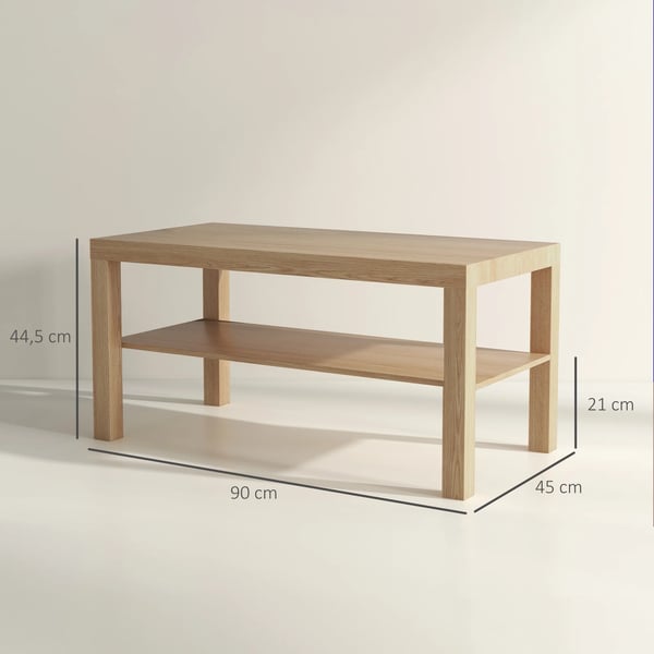 Soffbord - Kaffebord - Rektangulär - Trä - Med Förvaring - Minimalistisk Modern Stil - Mått 90x45x44,5 cm - Montering Krävs - Beige