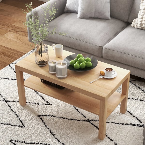 Soffbord - Kaffebord - Rektangulär - Trä - Med Förvaring - Minimalistisk Modern Stil - Mått 90x45x44,5 cm - Montering Krävs - Beige