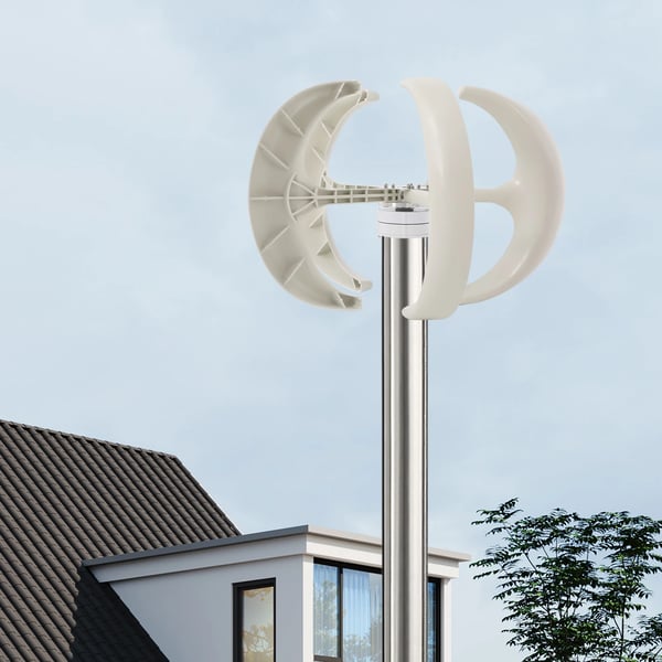 Vindmølle - Vindgenerator Kit - 600W - 12V - Flange og laderegulator - Til hjem, gård, båd - Hvid