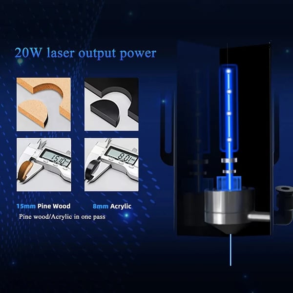 RAY5 20W - Lasergraver - Laserspot 0,08×0,10 mm - Farve-touchskærm - Chipset 32-bit - App-forbindelse - Arbejdsområde 375×375 mm - Pink/Sort