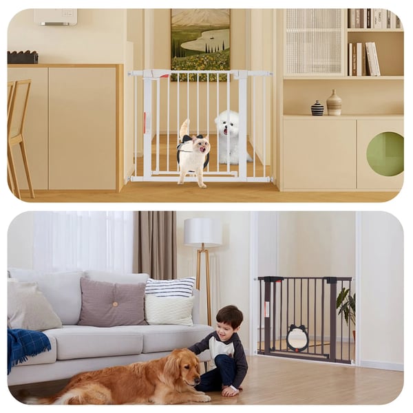 Kæledyrsgitter - Sikkerhedsgitter til Hund/Kat/Barn - Justerbar Bredde 75–103 cm - Udtrækkelig - 180° Åbning - Til Døre & Trapper - Coffee