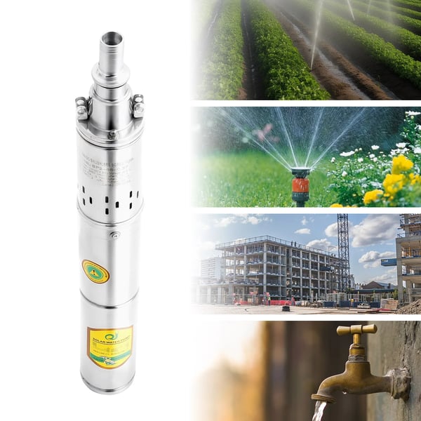 Nedsænkelig dybbrøndspumpe - SP2-65-0.37 - DC-kobbermotor - Effekt 0,37 kW - Løftehøjde 65 m - Flow 2 m³/h - Rustfrit stål - Sølv