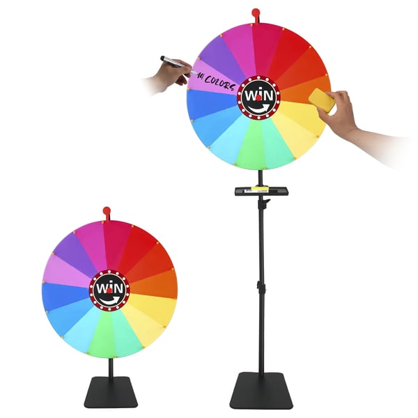 Lykkehjul - Spinhjul til spil - 40 cm diameter - Højdejusterbart stativ - Penneholder - Lotteri & ordspil - 14+ år - Multifarvet