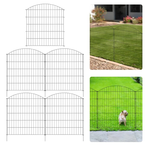 Havehegn i jern - 5-delt sæt - Gravesikring - Til hunde og høns - Maskestørrelse 4 cm - Højde 81 cm - Samlet længde 356 cm