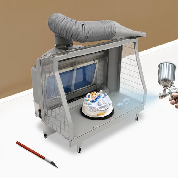 Airbrush spraykabine - Sammenklappelig malekabine - LED-lys (3) - Udsugningsventilator - Netspænding 100–240V 50/60Hz - Til model & kage - Grå