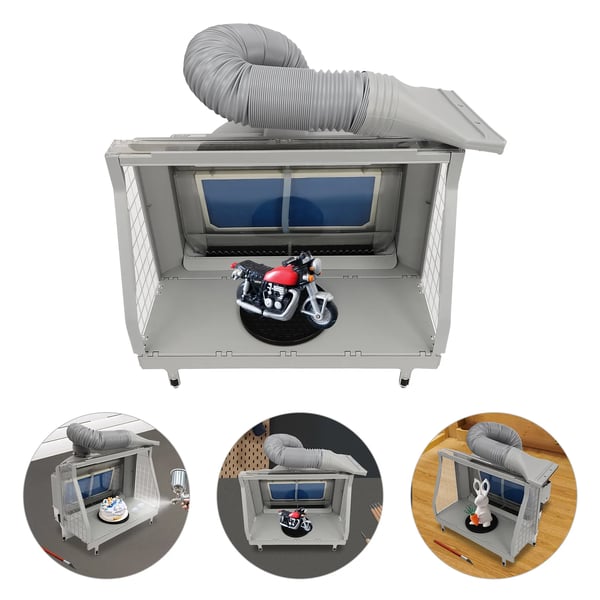 Airbrush spraykabine - Sammenklappelig malekabine - LED-lys (3) - Udsugningsventilator - Netspænding 100–240V 50/60Hz - Til model & kage - Grå