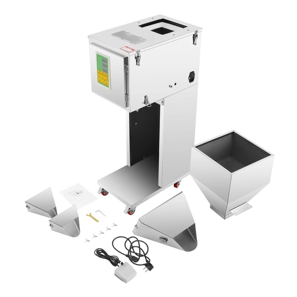 Automatisk fyldemaskine - Vejefylder - Justerbart 10–999 g - Dobbelt Udløb & Vibration - 200 W 220 V - Nøjagtighed ±2 g - Rustfrit Stål 201