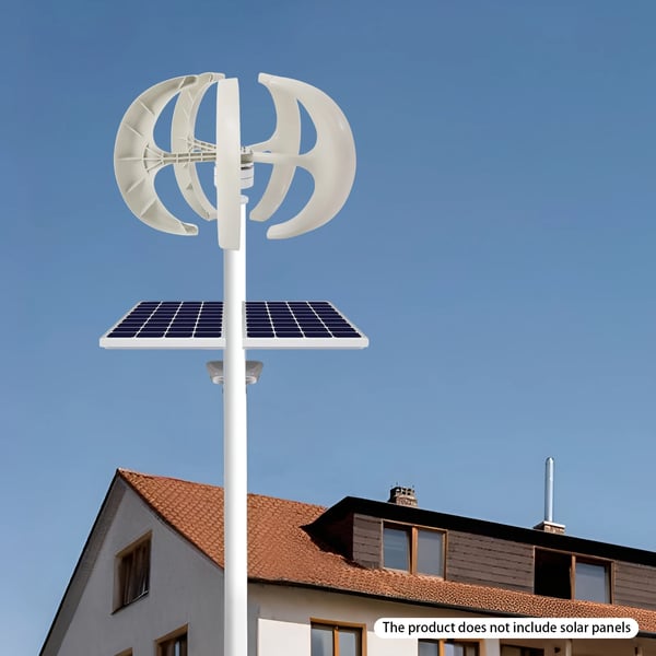 Vindgenerator - Vertikal vindturbinesæt - 24V 600W - 5-bladet - Flangemontering - Laderegulator - Til hjemmebrug - Hvid