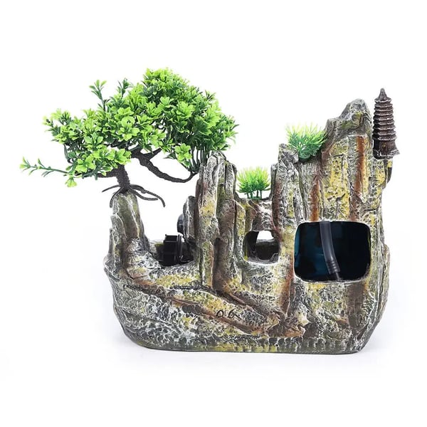 Pöytäsuihkulähde - Kivimäinen vesiputous - Kostutin ja sumu - EU‑pistoke 220V - Hartsi - Mitat 30×18×26 cm - Ruskea