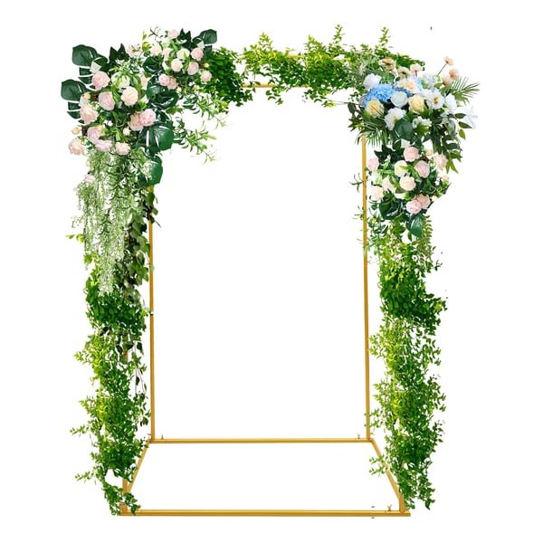 Bryllupsbue - Fritstående rektangulært baggrundsstativ - Højde 184 cm - Stål - Bæreevne 5–8 kg - Fod 60×119 cm - Guld