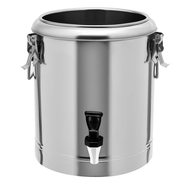 Drikkedispenser - Isoleret rustfri beholder med hane - 14 L Kapacitet - Lækagesikker hane - Holder varm/kold 8 t - PU-isolering 2,5 cm - Sølv