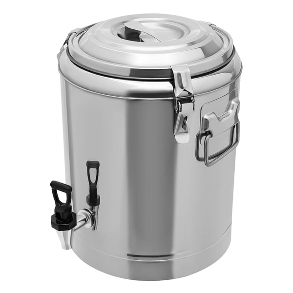 Drikkedispenser - Isoleret rustfri beholder med hane - 14 L Kapacitet - Lækagesikker hane - Holder varm/kold 8 t - PU-isolering 2,5 cm - Sølv