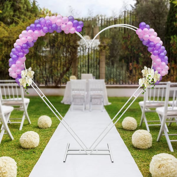 Bryllupsbue Hjerteform - Metal Baggrundsstativ/Ballonstativ - Mål 2,07×2,10 m - Stål - Bæreevne 10 kg - Base 75×70 cm - 1 mm Rør - Hvid