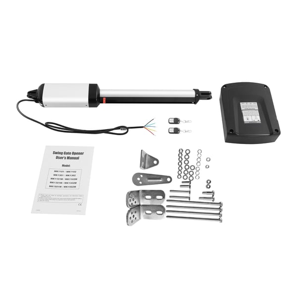 Lågeåbner/Portåbner - Enkeltfløjet svingport - 50 W 24 V DC Motor - Maks. 300 kg - Magnetisk Endestop - Fjernbetjening - Sort