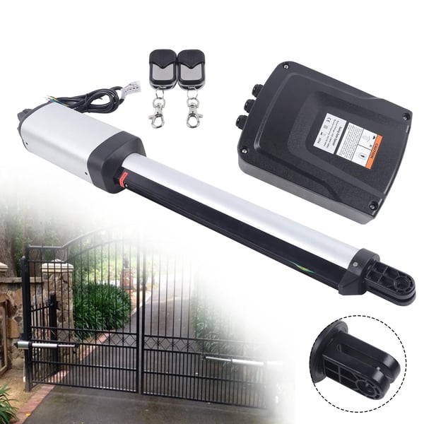 Lågeåbner/Portåbner - Enkeltfløjet svingport - 50 W 24 V DC Motor - Maks. 300 kg - Magnetisk Endestop - Fjernbetjening - Sort